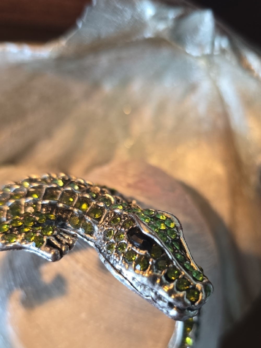 Green Jeweled Alligator Reptile Bangle - Picture 5 of 5